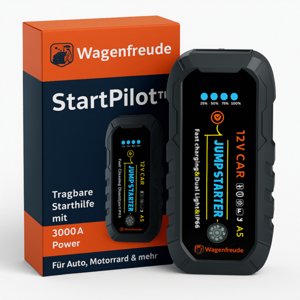 StartPilot™ – Tragbare Starthilfe mit 3.000A für Autos, mit Powerbank-Funktion, LED-Licht und integriertem Kompass – exklusiv bei Wagenfreude