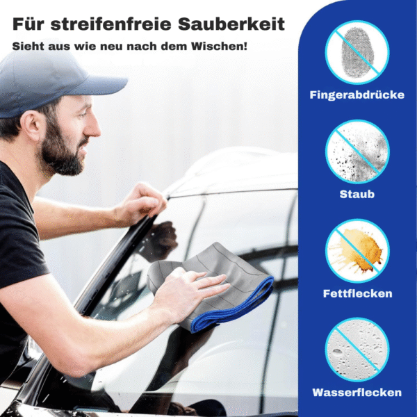 Wagenfreude ProClean™ – 3er Set Carbon-Mikrofasertücher für Auto & Haushalt | Streifenfrei, Fusselfrei, Hochsaugfähig – Bild 6