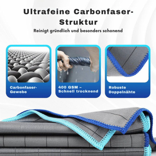 Wagenfreude ProClean™ – 3er Set Carbon-Mikrofasertücher für Auto & Haushalt | Streifenfrei, Fusselfrei, Hochsaugfähig – Bild 4