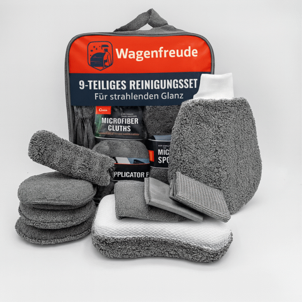 Wagenfreude® Auto Reinigungsset – 9-teiliges Mikrofaser Komplett-Set für Innen & Außen