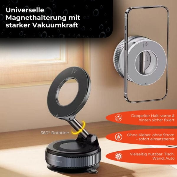 Magnetische Handyhalterung mit 360° Rotation & starker Vakuum-Saugkraft | Premium Halter für Auto, Büro & Zuhause – Bild 3